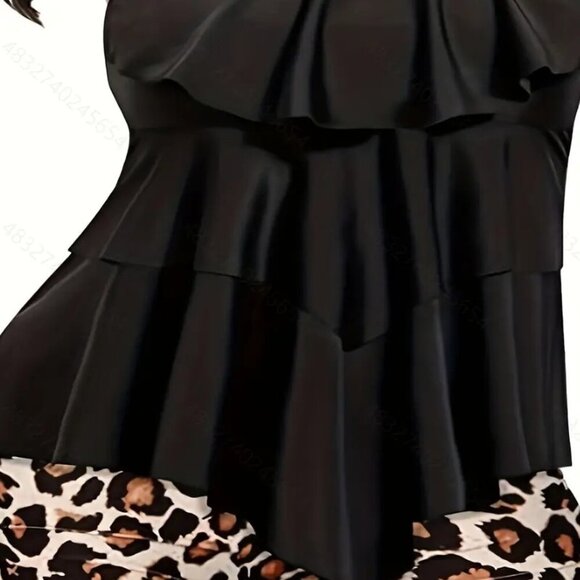 Tankini Set Layered Ruffled Tummy Control Swimsuit - Picture 5 of 5